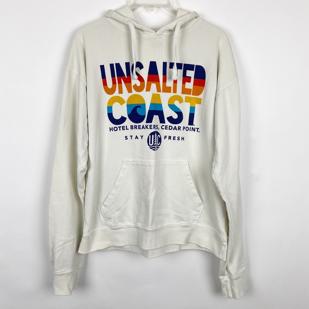 Unsalted Coast Hotel Breakers Cedar Point Graphic Hoodie Mens M Cream
